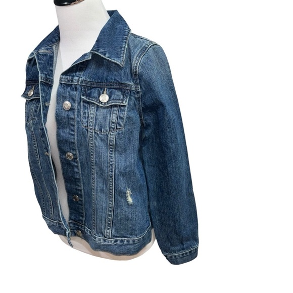 Old Navy Maternity Women's S Small Crop Denim Jacket Distressed Button Closure - Picture 3 of 7